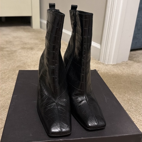 Miista Black Croc-Embossed Leather Booties - Picture 4 of 6